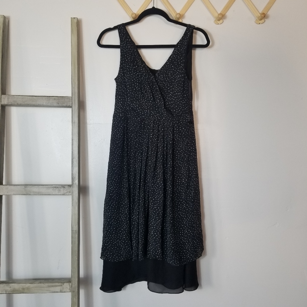 TALBOTS PETITES PURE SILK LINED DRESS BLACK WITH WHITE POKA DOTS SIZE 6